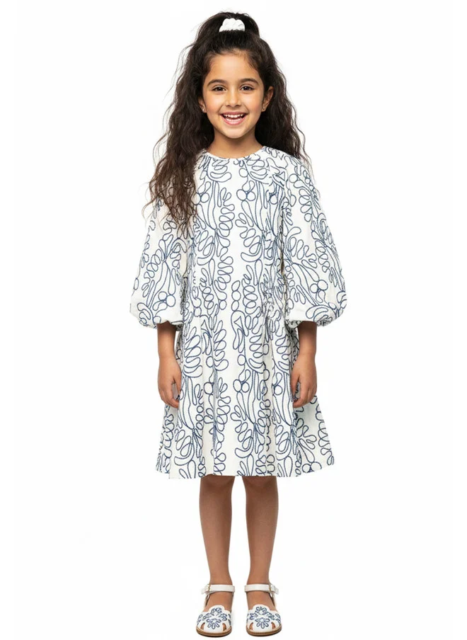 Luxe & Hardy فستان قطني مطبوع بأكمام بالون للبنات